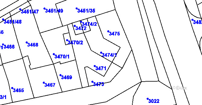 Parcela st. 3474/1 v KÚ Jirkov, Katastrální mapa