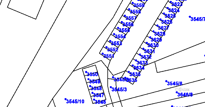 Parcela st. 3551 v KÚ Jirkov, Katastrální mapa