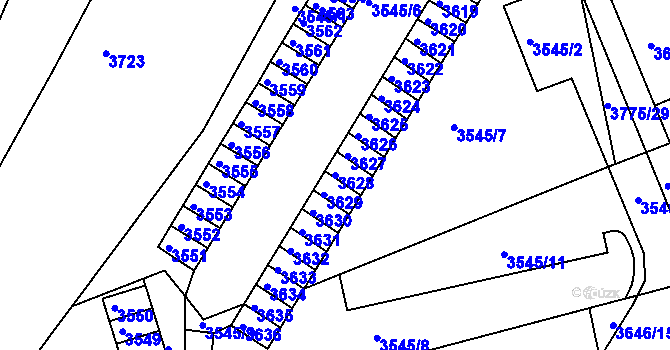 Parcela st. 3628 v KÚ Jirkov, Katastrální mapa