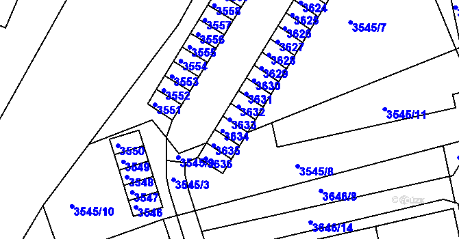 Parcela st. 3633 v KÚ Jirkov, Katastrální mapa