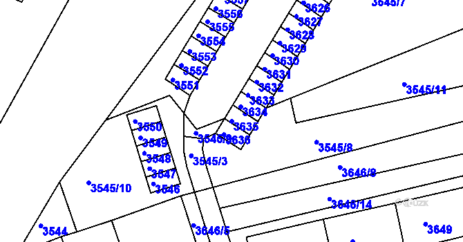 Parcela st. 3635 v KÚ Jirkov, Katastrální mapa
