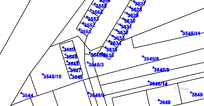 Parcela st. 3636 v KÚ Jirkov, Katastrální mapa