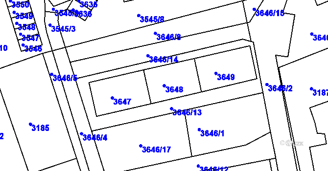 Parcela st. 3648 v KÚ Jirkov, Katastrální mapa