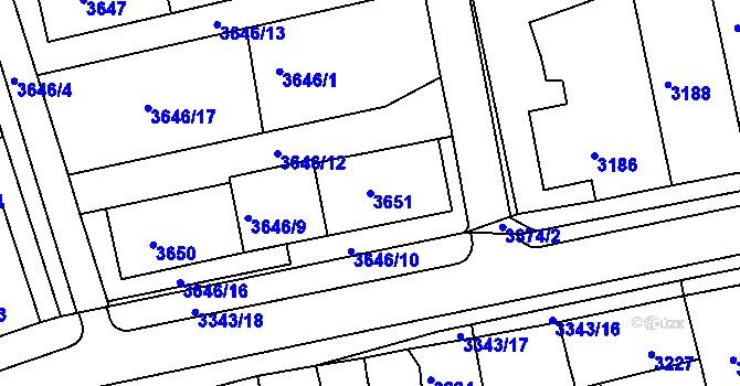 Parcela st. 3651 v KÚ Jirkov, Katastrální mapa