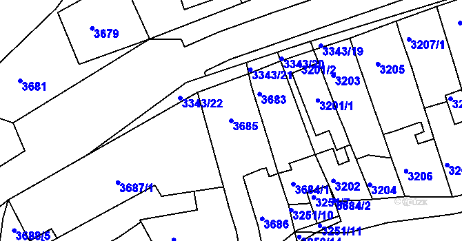 Parcela st. 3685 v KÚ Jirkov, Katastrální mapa