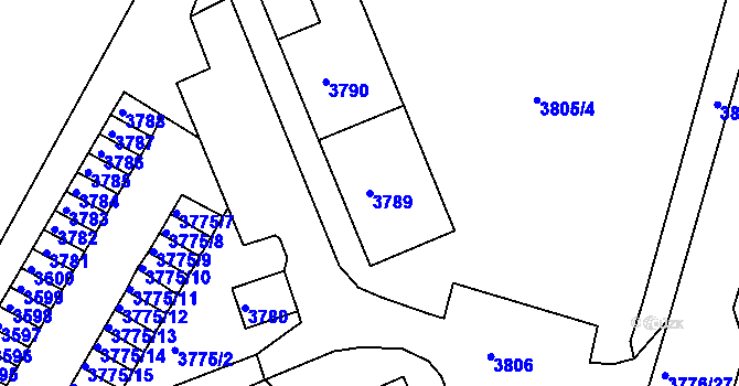 Parcela st. 3789 v KÚ Jirkov, Katastrální mapa
