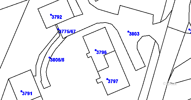 Parcela st. 3796 v KÚ Jirkov, Katastrální mapa