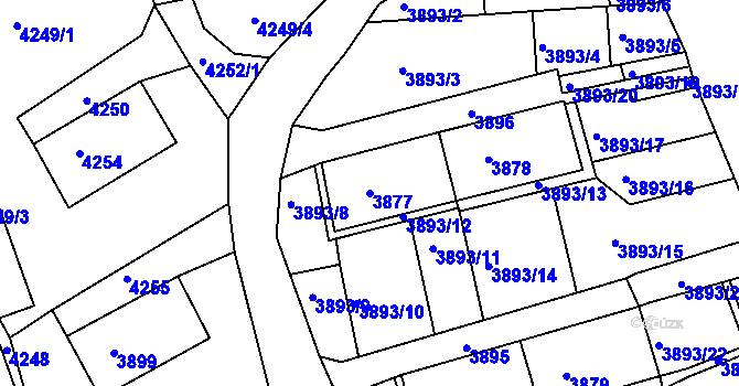 Parcela st. 3877 v KÚ Jirkov, Katastrální mapa