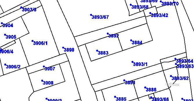 Parcela st. 3883 v KÚ Jirkov, Katastrální mapa
