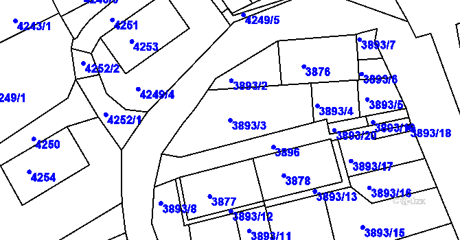 Parcela st. 3893/3 v KÚ Jirkov, Katastrální mapa