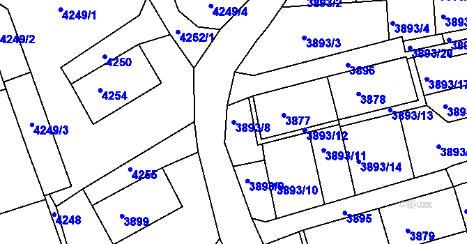 Parcela st. 3893/8 v KÚ Jirkov, Katastrální mapa