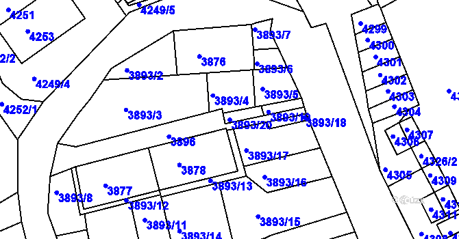 Parcela st. 3893/20 v KÚ Jirkov, Katastrální mapa