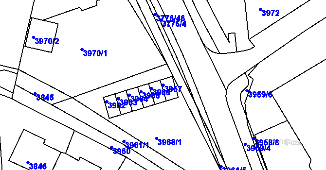 Parcela st. 3967 v KÚ Jirkov, Katastrální mapa