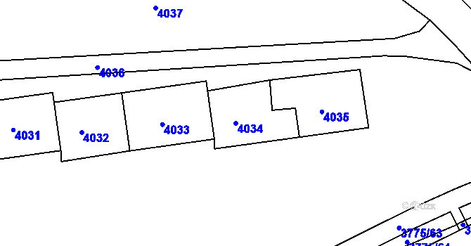 Parcela st. 4034 v KÚ Jirkov, Katastrální mapa