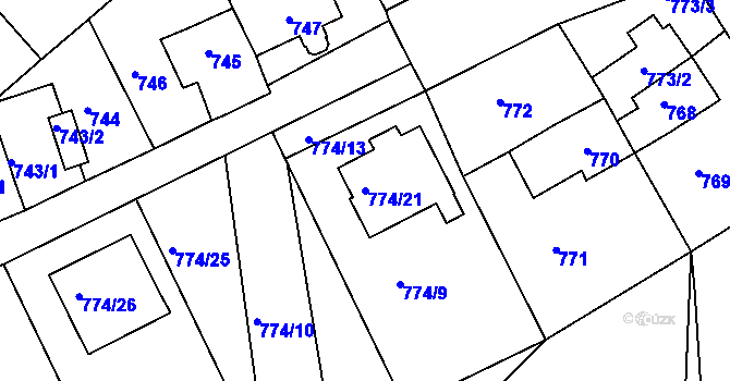 Parcela st. 774/21 v KÚ Jirkov, Katastrální mapa