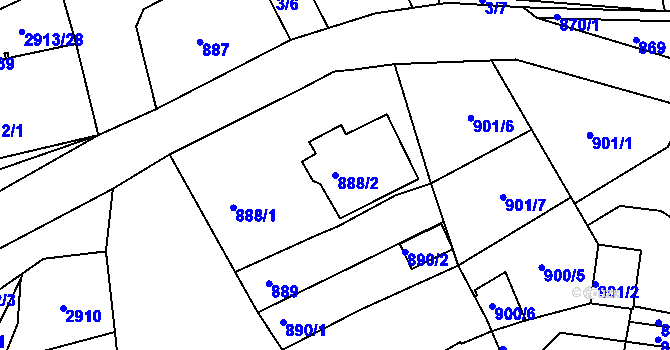 Parcela st. 888/2 v KÚ Jirkov, Katastrální mapa
