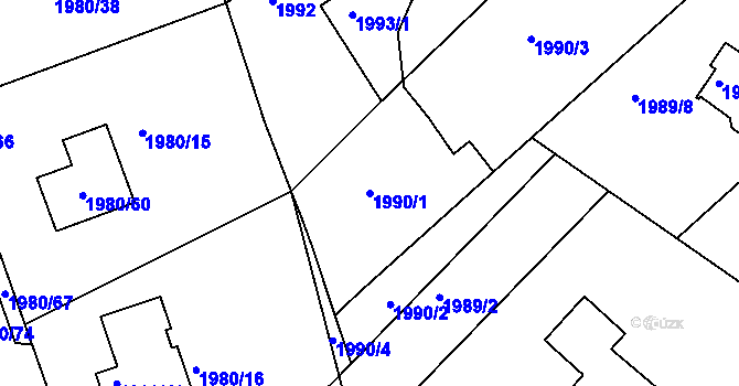 Parcela st. 1990/1 v KÚ Jirkov, Katastrální mapa
