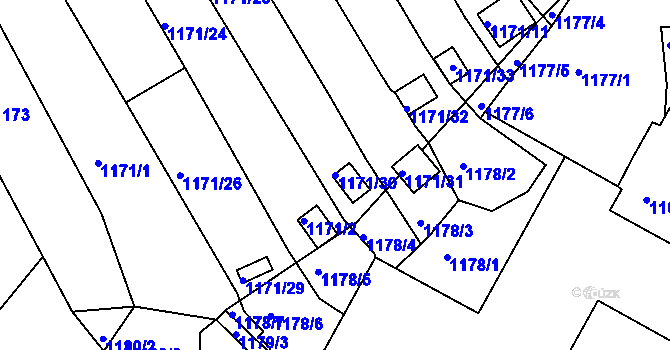 Parcela st. 1171/30 v KÚ Jirkov, Katastrální mapa