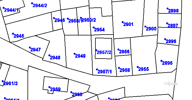 Parcela st. 2957/2 v KÚ Jirkov, Katastrální mapa