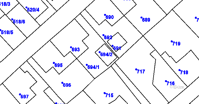 Parcela st. 694/2 v KÚ Jirkov, Katastrální mapa