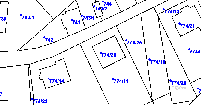 Parcela st. 774/26 v KÚ Jirkov, Katastrální mapa
