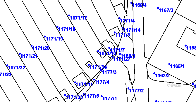 Parcela st. 1171/10 v KÚ Jirkov, Katastrální mapa