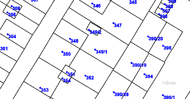 Parcela st. 349/1 v KÚ Jirkov, Katastrální mapa