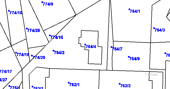 Parcela st. 764/4 v KÚ Jirkov, Katastrální mapa