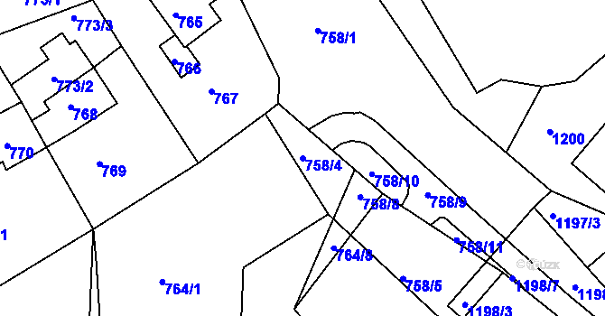 Parcela st. 758/4 v KÚ Jirkov, Katastrální mapa