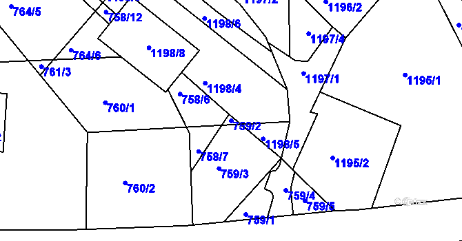 Parcela st. 759/2 v KÚ Jirkov, Katastrální mapa