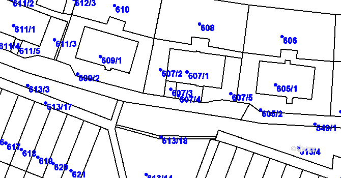 Parcela st. 607/3 v KÚ Jirkov, Katastrální mapa