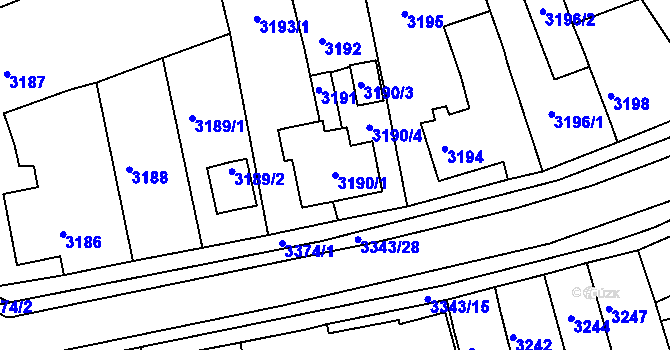 Parcela st. 3190/1 v KÚ Jirkov, Katastrální mapa