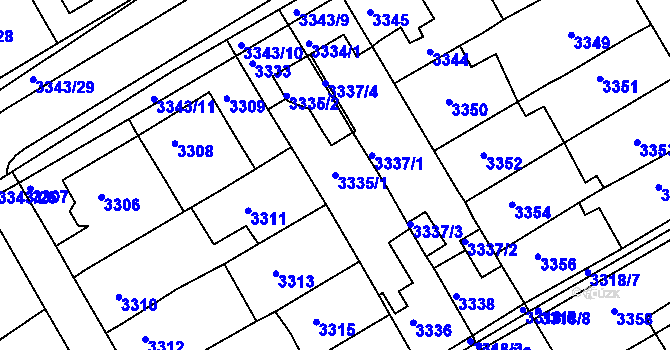 Parcela st. 3335/1 v KÚ Jirkov, Katastrální mapa