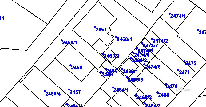 Parcela st. 2468/2 v KÚ Jirkov, Katastrální mapa