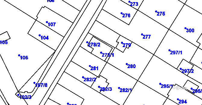 Parcela st. 278/1 v KÚ Jirkov, Katastrální mapa