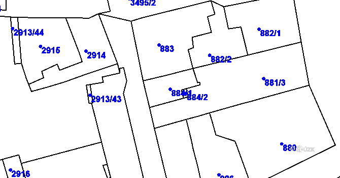 Parcela st. 884/1 v KÚ Jirkov, Katastrální mapa