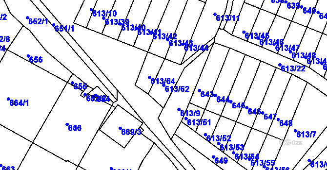Parcela st. 613/62 v KÚ Jirkov, Katastrální mapa