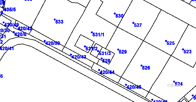 Parcela st. 531/3 v KÚ Jirkov, Katastrální mapa