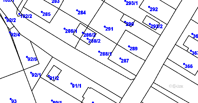 Parcela st. 288/1 v KÚ Jirkov, Katastrální mapa
