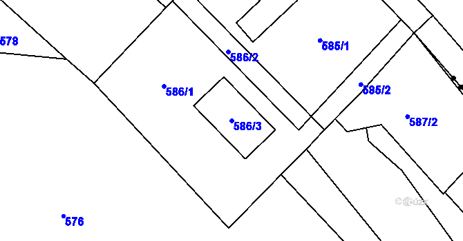 Parcela st. 586/3 v KÚ Jirkov, Katastrální mapa