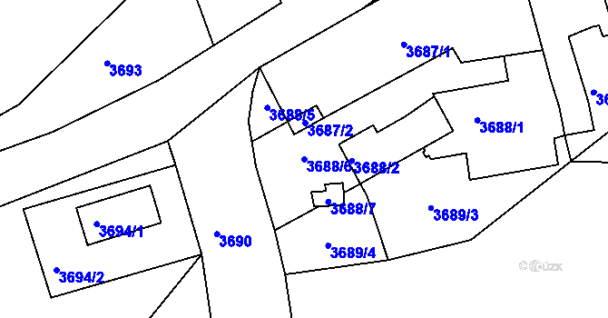Parcela st. 3688/6 v KÚ Jirkov, Katastrální mapa