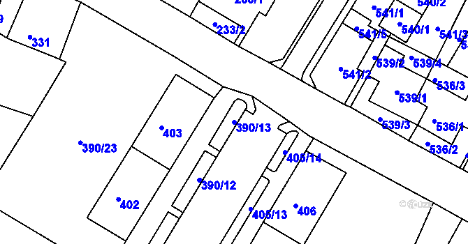 Parcela st. 390/13 v KÚ Jirkov, Katastrální mapa