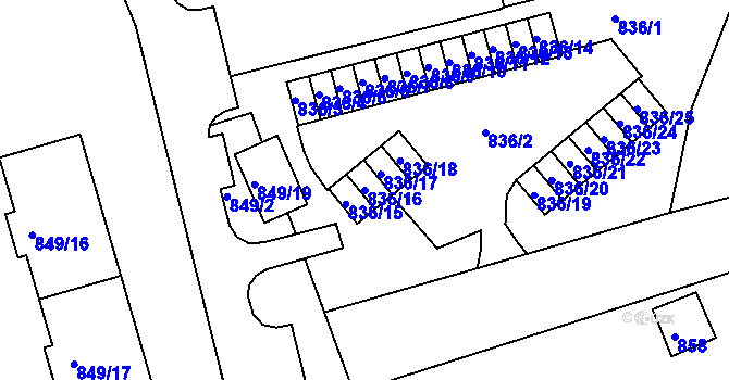 Parcela st. 836/16 v KÚ Jirkov, Katastrální mapa