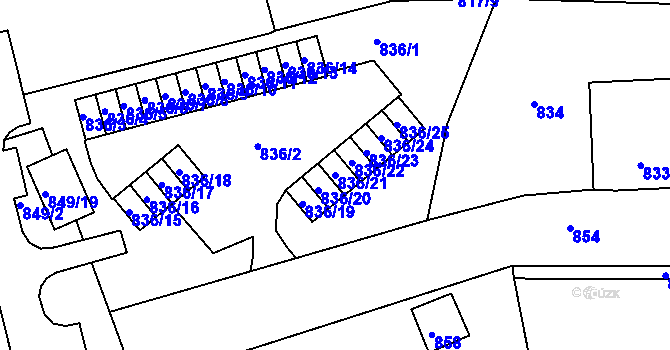 Parcela st. 836/21 v KÚ Jirkov, Katastrální mapa
