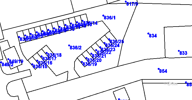 Parcela st. 836/22 v KÚ Jirkov, Katastrální mapa