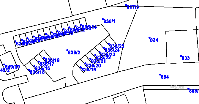 Parcela st. 836/23 v KÚ Jirkov, Katastrální mapa