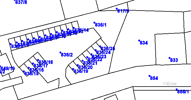 Parcela st. 836/24 v KÚ Jirkov, Katastrální mapa