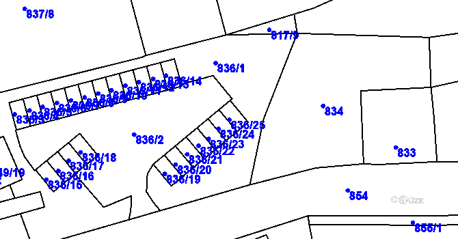Parcela st. 836/25 v KÚ Jirkov, Katastrální mapa