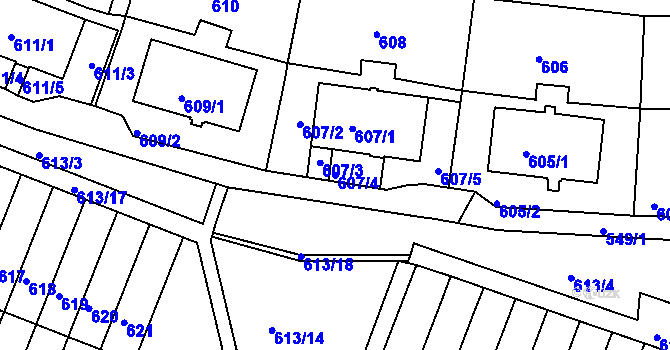 Parcela st. 607/4 v KÚ Jirkov, Katastrální mapa