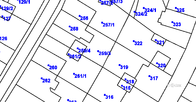 Parcela st. 259/3 v KÚ Jirkov, Katastrální mapa